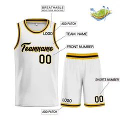 Classic Heal Sports White Black-Yellow Basketball Jersey Set 3