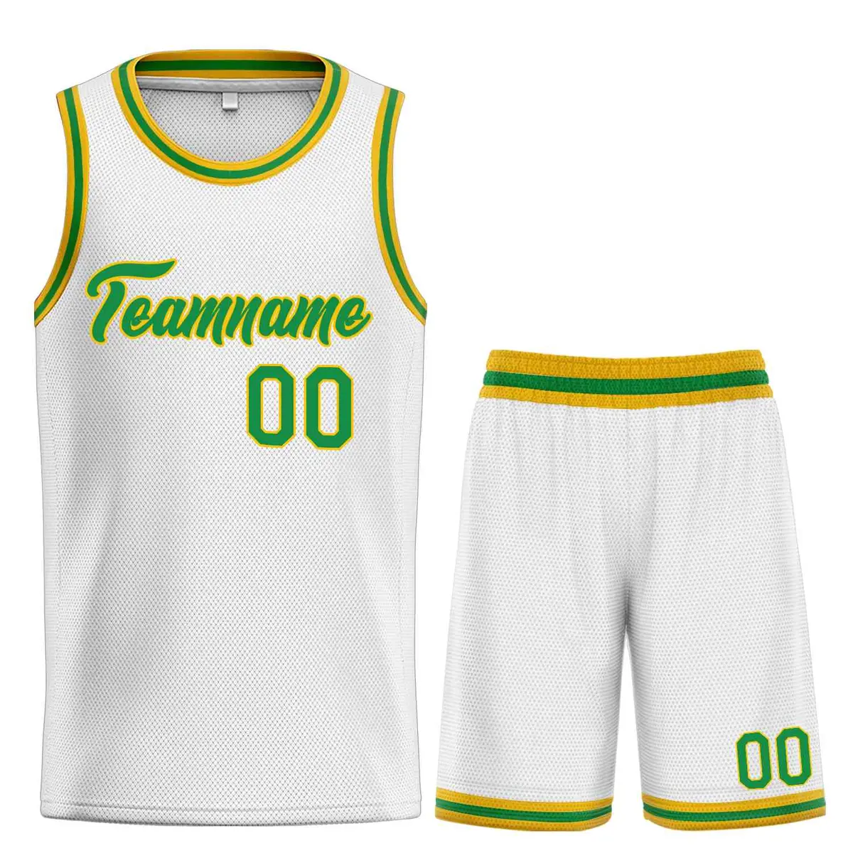 Classic Heal Sports White Green-Yellow Basketball Jersey Set