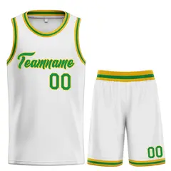 Classic Heal Sports White Green-Yellow Basketball Jersey Set