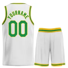 Classic Heal Sports White Green-Yellow Basketball Jersey Set 2