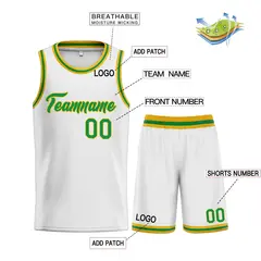Classic Heal Sports White Green-Yellow Basketball Jersey Set 3