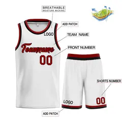 Classic Heal Sports White Maroon-Black Basketball Jersey Set 3