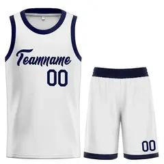 Classic Heal Sports White Navy Basketball Jersey Set 1