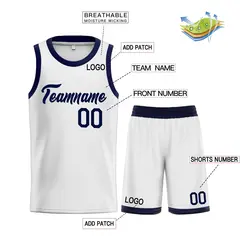 Classic Heal Sports White Navy Basketball Jersey Set 3