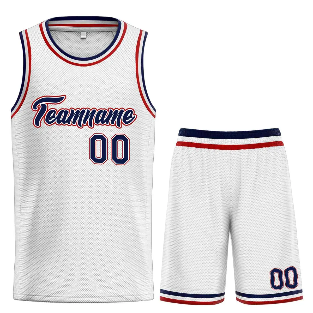 Classic Heal Sports White Navy-Red Basketball Jersey Set