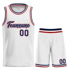 Classic Heal Sports White Navy-Red Basketball Jersey Set 1