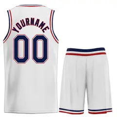 Classic Heal Sports White Navy-Red Basketball Jersey Set 2