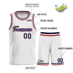 Classic Heal Sports White Navy-Red Basketball Jersey Set 3