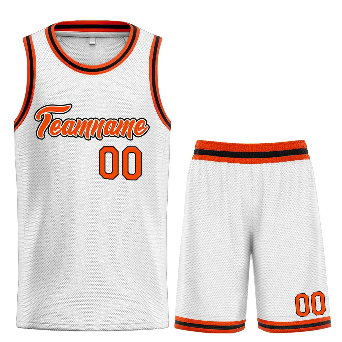 Classic Heal Sports White Orange-Black Basketball Jersey Set
