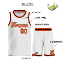 Classic Heal Sports White Orange-Black Basketball Jersey Set 3