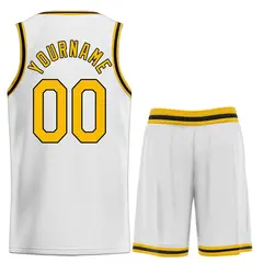 Classic Heal Sports White Yellow-Black Basketball Jersey Set 2