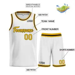 Classic Heal Sports White Yellow-Black Basketball Jersey Set 3