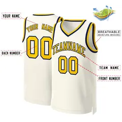 Classic Khaki Yellow-Navy Basketball Jersey 2