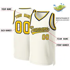 Classic Khaki Yellow-Navy Basketball Jersey 2