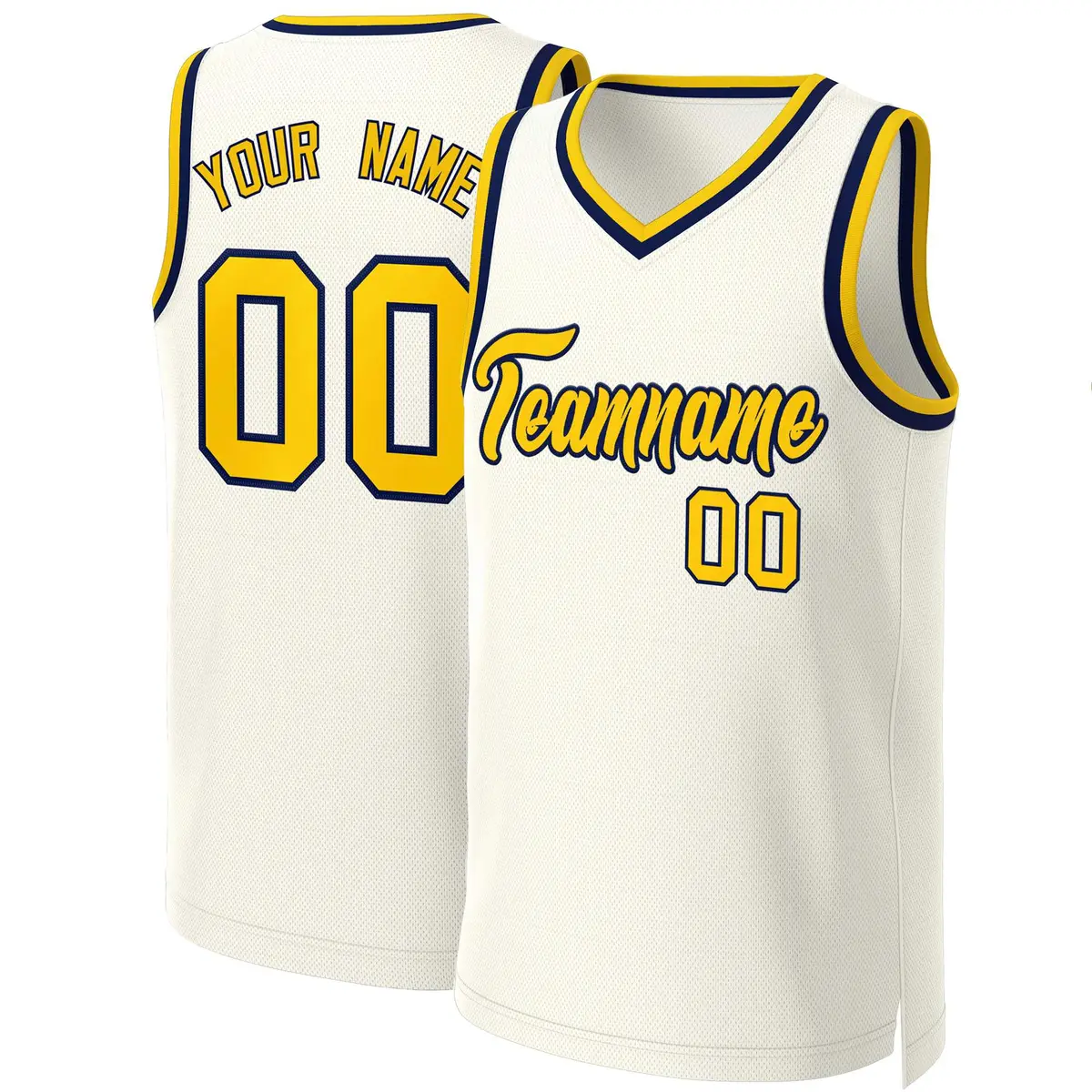Classic Khaki Yellow-Navy Basketball Jersey