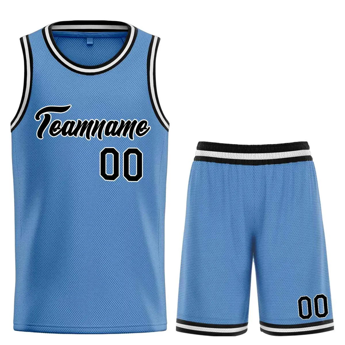 Classic Light Blue Black-White Heal Basketball Jersey Set