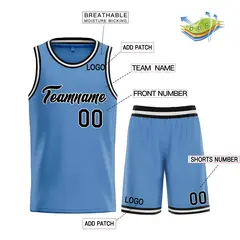 Classic Light Blue Black-White Heal Basketball Jersey Set 3