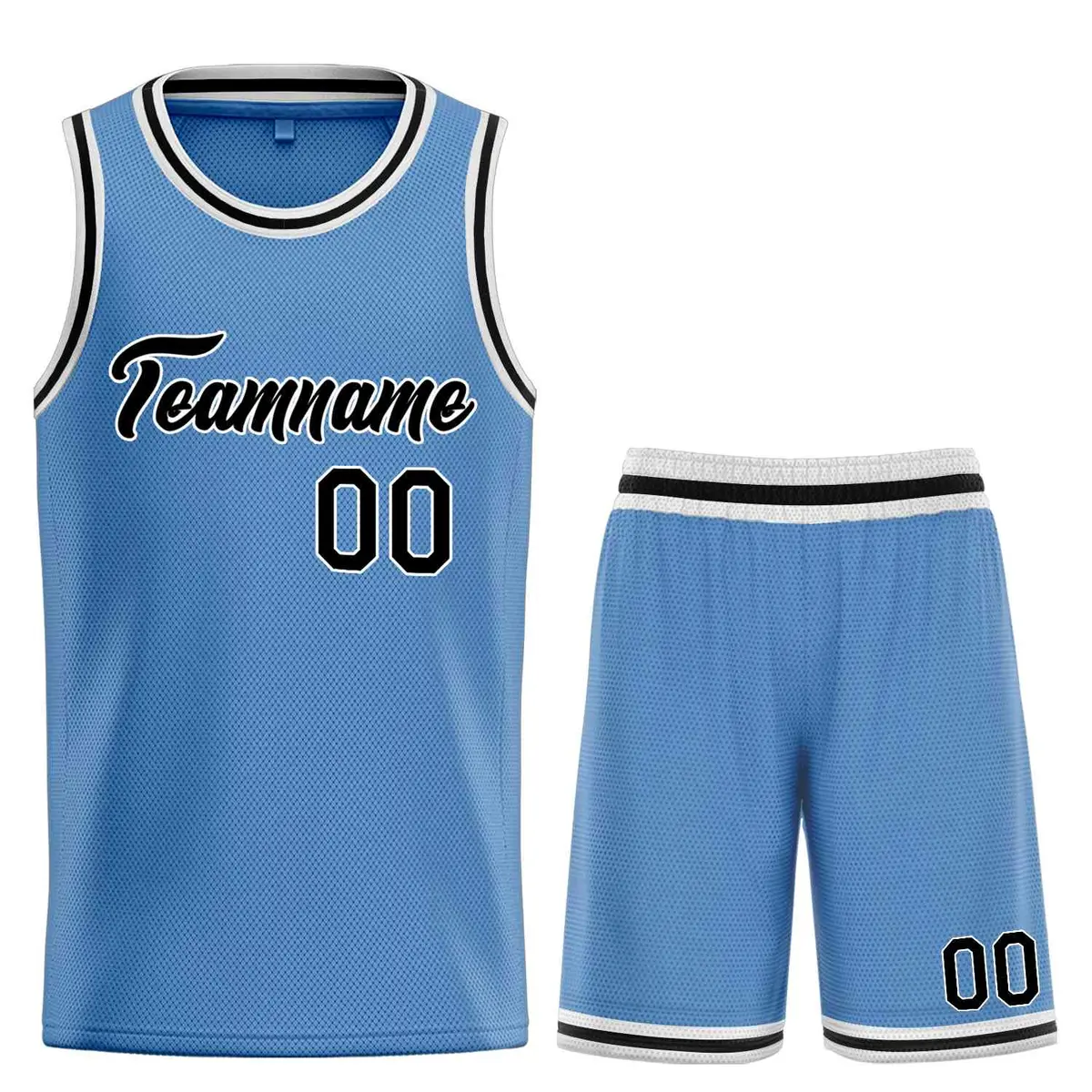 Classic Light Blue Black-White Heal Basketball Jersey Set