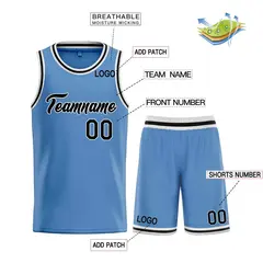 Classic Light Blue Black-White Heal Basketball Jersey Set 3