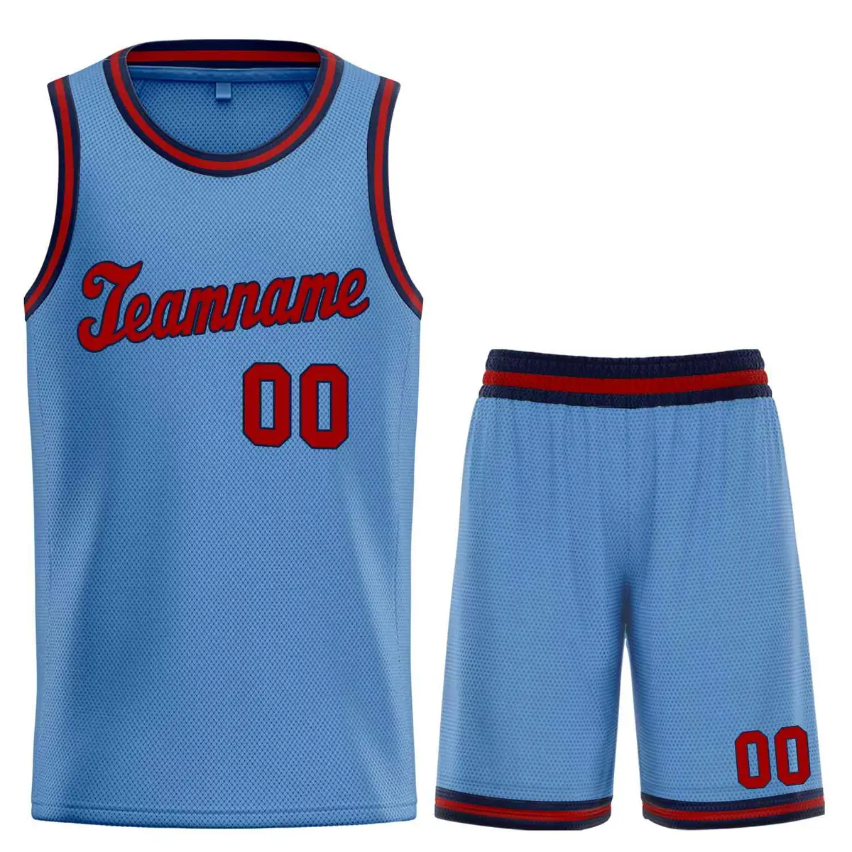 Classic Light Blue Navy-Red Basketball Team Uniform Jersey