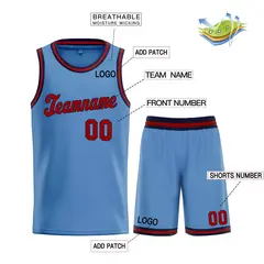 Classic Light Blue Navy-Red Basketball Team Uniform Jersey 3