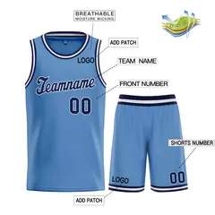 Classic Light Blue Navy-White Basketball Team Uniform Jersey 3