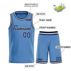 Classic Light Blue Navy-White Heal Basketball Jersey Set 3