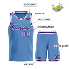 Classic Light Blue Purple-White Heal Basketball Jersey Set 3