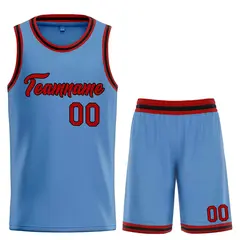 Classic Light Blue Red-Black Heal Basketball Jersey Set 1