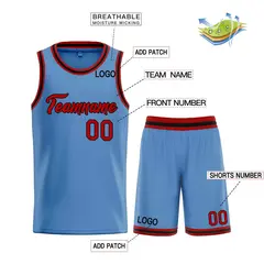 Classic Light Blue Red-Black Heal Basketball Jersey Set 3