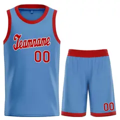 Classic Light Blue Red-White Basketball Team Uniform Jersey 1