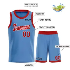 Classic Light Blue Red-White Basketball Team Uniform Jersey 3