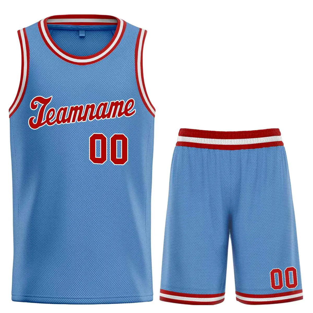 Classic Light Blue Red-White Basketball Team Uniform Jersey