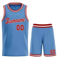 Classic Light Blue Red-White Basketball Team Uniform Jersey 1