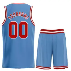 Classic Light Blue Red-White Basketball Team Uniform Jersey 2