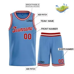 Classic Light Blue Red-White Basketball Team Uniform Jersey 3
