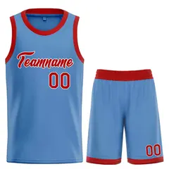 Classic Light Blue Red-White Heal Basketball Jersey Set
