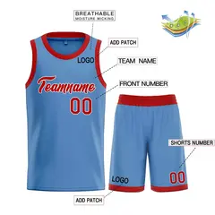 Classic Light Blue Red-White Heal Basketball Jersey Set 3