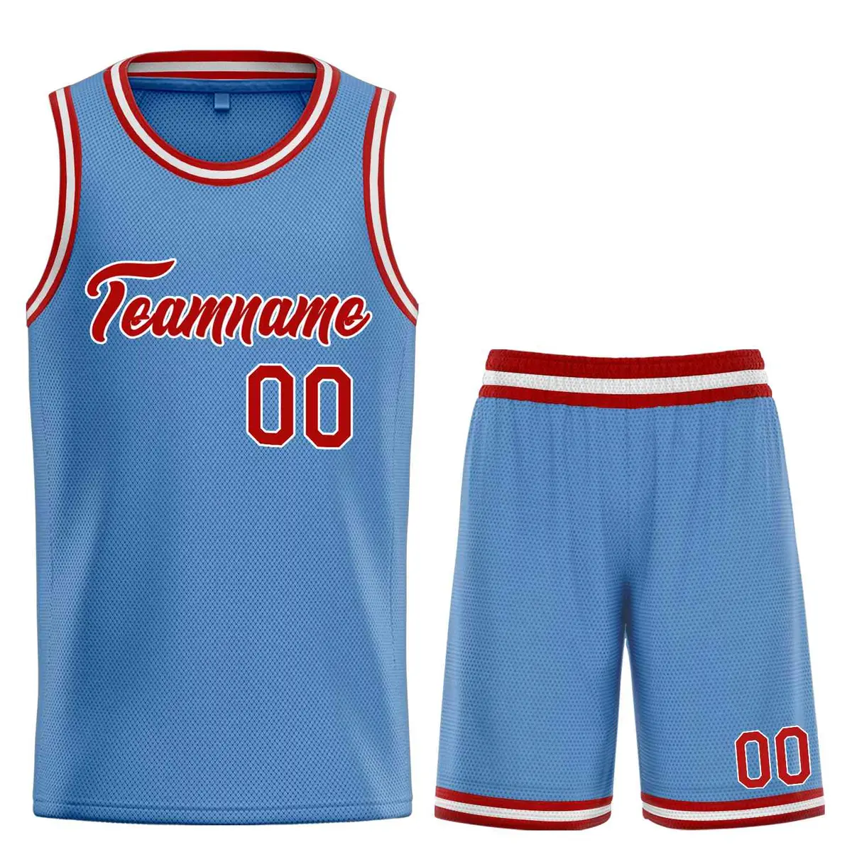 Classic Light Blue Red-White Heal Basketball Jersey Set