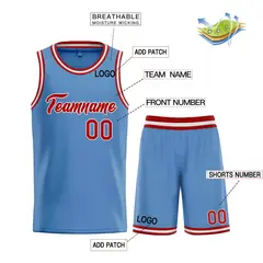 Classic Light Blue Red-White Heal Basketball Jersey Set 3