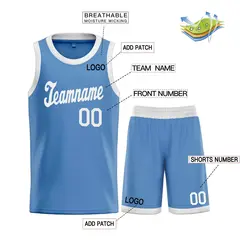 Classic Light Blue White Basketball Team Uniform Jersey 3