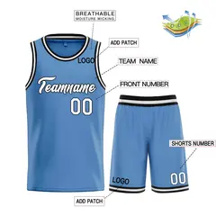 Classic Light Blue White-Black Heal Basketball Jersey Set 3