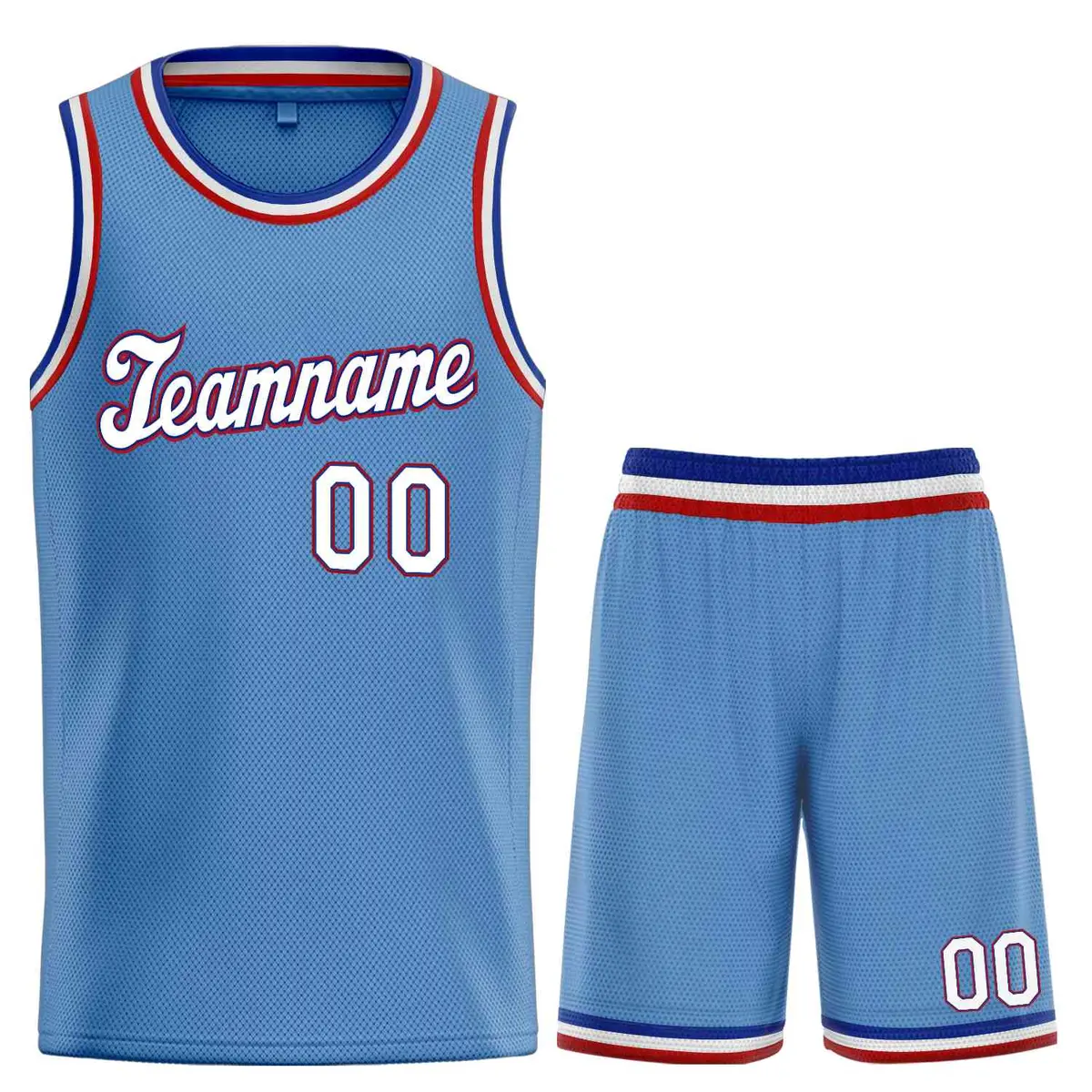Classic Light Blue White-Red Basketball Team Uniform Jersey
