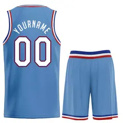Classic Light Blue White-Red Basketball Team Uniform Jersey 2