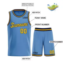 Classic Light Blue Yellow-Navy Basketball Jersey 3