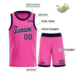 Classic Pink Navy-White Basketball Uniform Jersey 3