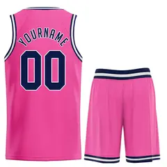 Classic Pink Navy-White Basketball Uniform Jersey 2