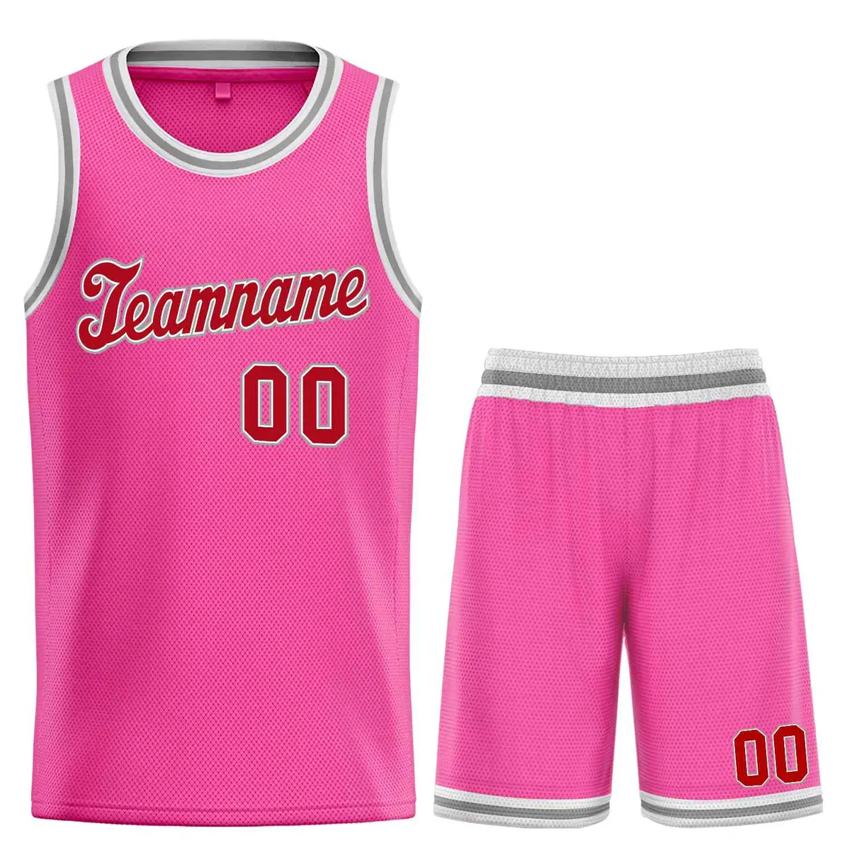 Classic Pink Red-Gray Basketball Uniform Jersey