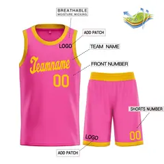 Classic Pink Yellow Basketball Uniform Jersey 3