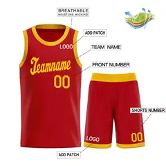 Classic Red Yellow Team Basketball Jersey 3